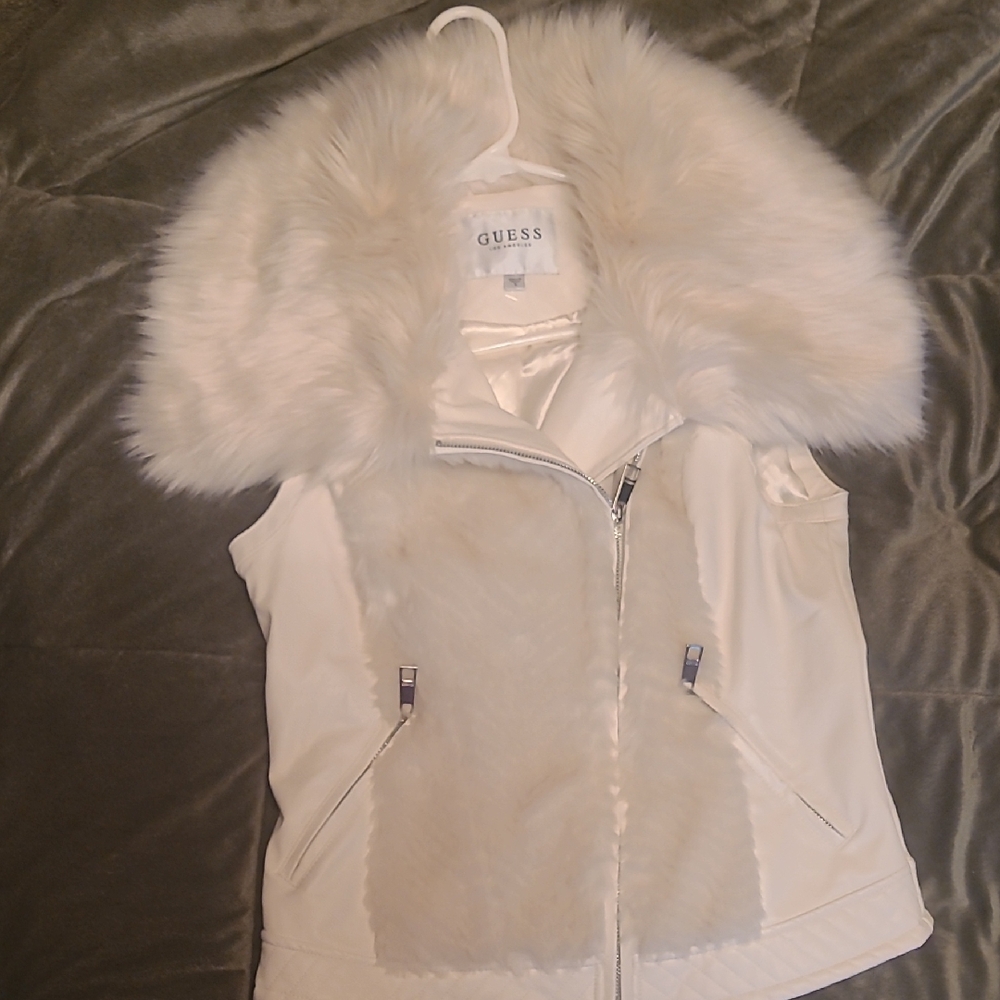 Guess Ivory Faux Fur Vest